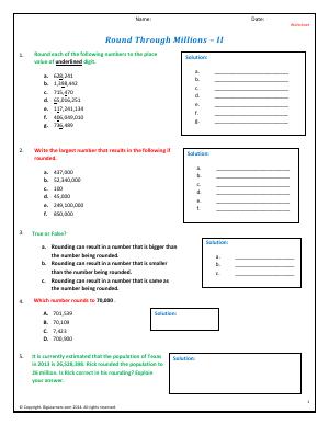 Preview image for worksheet with title Round Through Millions - III