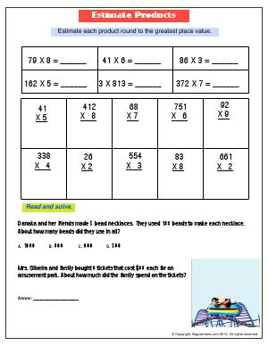 Preview image for worksheet with title Esitmate Products