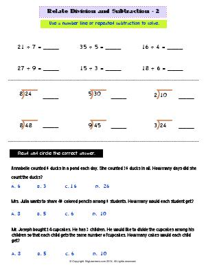 my homework lesson 2 relate division and subtraction