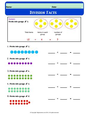 Preview image for worksheet with title Division Facts