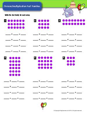 Preview image for worksheet with title Division/Multiplication Fact Families