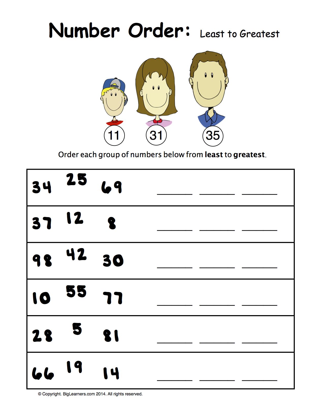 Preview image for worksheet with title Number Order : Least to Greatest