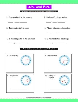 Preview image for worksheet with title A.M. or P.M.