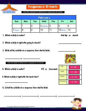 Preview image for worksheet with title Sequence Events