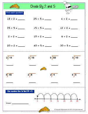 Preview image for worksheet with title Divide by 2 and 5