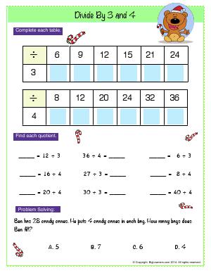 Preview image for worksheet with title Divide By 3 and 4