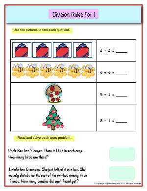 Preview image for worksheet with title Division Rules For 1