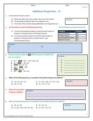 Preview image for worksheet with title Addition Properties - II