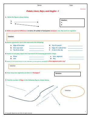 Preview image for worksheet with title Points, Lines, Rays, and Angles - I