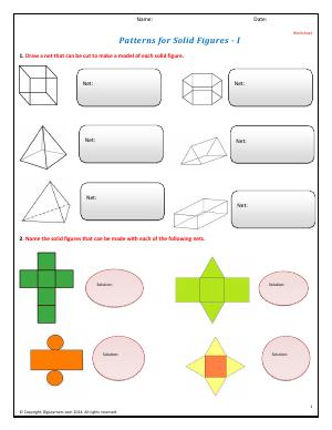 Preview image for worksheet with title Nets for Solid Figures - I