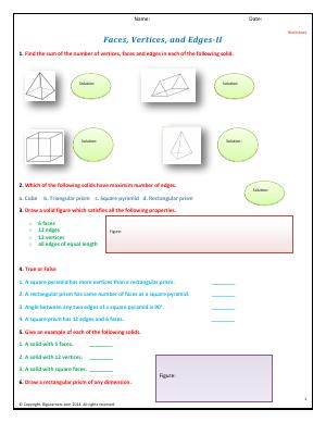 Preview image for worksheet with title Face, Edges, and Vertices - II