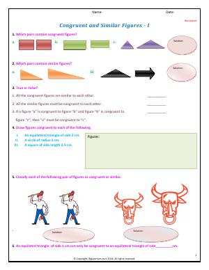 Preview image for worksheet with title Congruent and Similar Figures - I