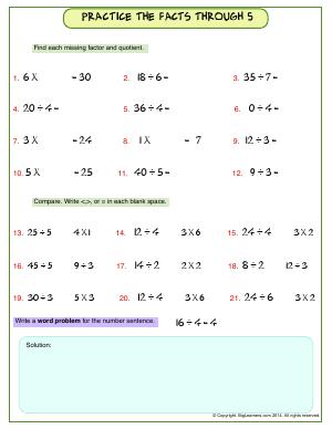 Preview image for worksheet with title Practice the Facts Through 5