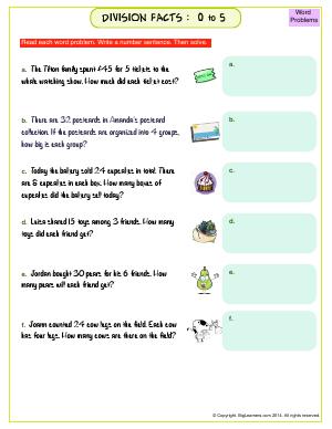 Preview image for worksheet with title Division Facts : 0 to 5