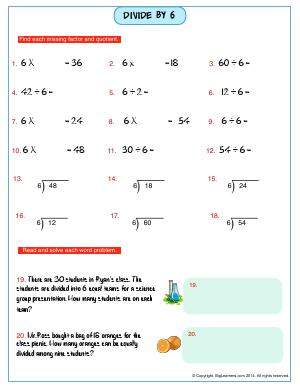 Preview image for worksheet with title Divide By 6