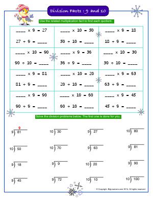 Preview image for worksheet with title Division Facts : 9 and 10