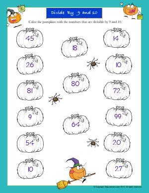 Preview image for worksheet with title Divide By 9 and 10