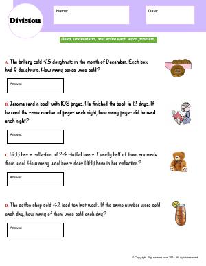 Preview image for worksheet with title Division (Word Problems)