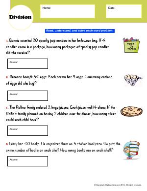 Preview image for worksheet with title Division (Word Problems)