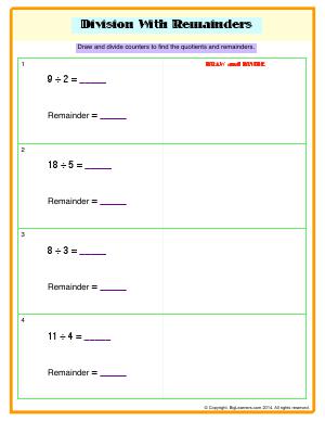 Preview image for worksheet with title Division With Remainders