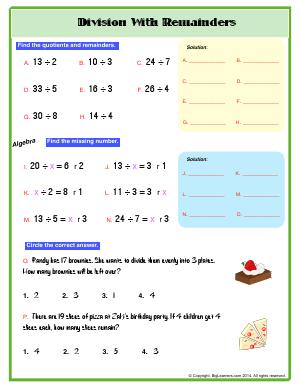 Preview image for worksheet with title Division With Remainders