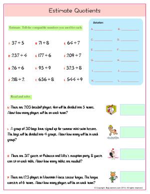 Preview image for worksheet with title Estimate Quotients