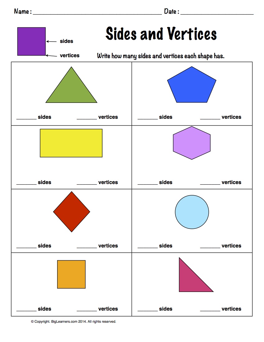 Preview image for worksheet with title Sides and Vertices