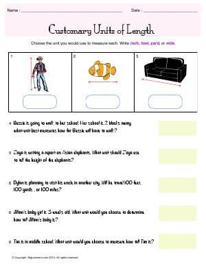 Preview image for worksheet with title Customary Units of Length