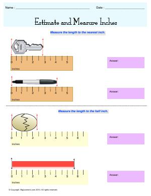 Preview image for worksheet with title Estimate and Measure Inches