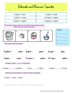 Preview image for worksheet with title Estimate and Measure Capacity