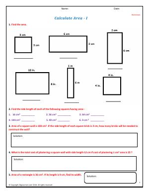 Preview image for worksheet with title Calculate Area - I