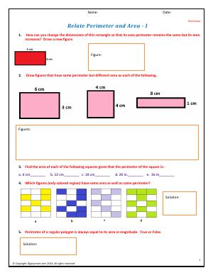 Preview image for worksheet with title Relate Perimeter and Area - I