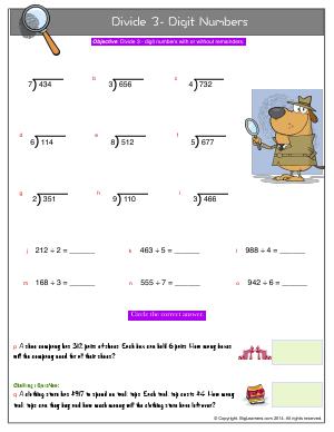 Preview image for worksheet with title Divide 3- Digit Numbers