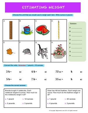 Preview image for worksheet with title Estimating Weight