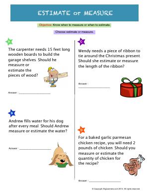 Preview image for worksheet with title Estimate or Measure