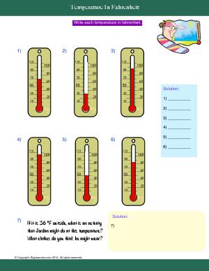 Preview image for worksheet with title Temperature In Fahrenheit