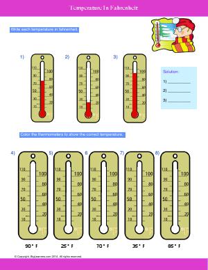 Preview image for worksheet with title Temperature In Fahrenheit