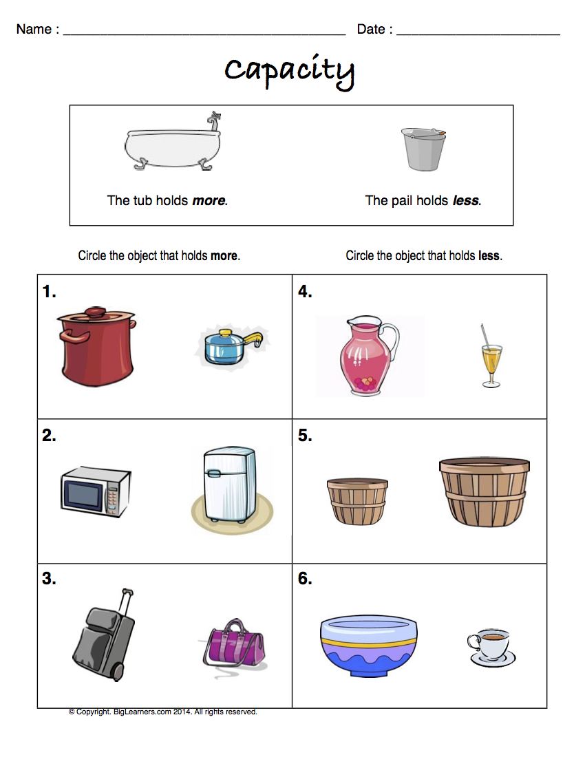 Preview image for worksheet with title Capacity