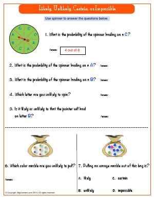 Preview image for worksheet with title Likely, Unlikely, Certain, or Impossible