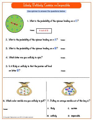 Possible Outcomes | Fourth Grade Math Worksheets | Biglearners