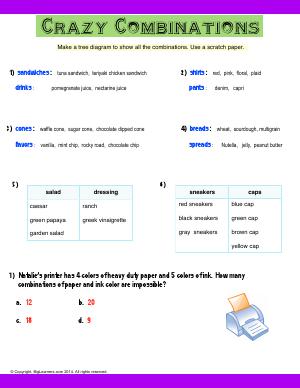 Preview image for worksheet with title Crazy Combinations