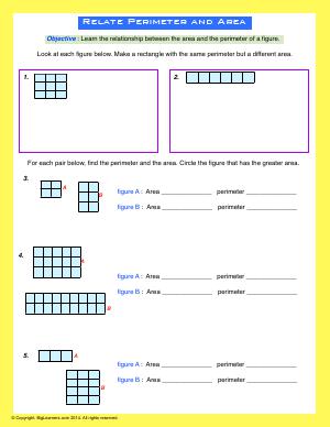 Preview image for worksheet with title Relate Area and Perimeter