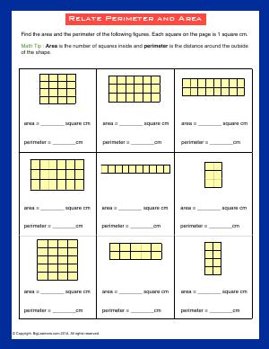 Preview image for worksheet with title Relate Area and Perimeter