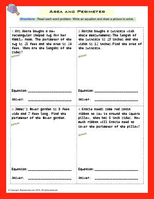 Preview image for worksheet with title Area and Perimeter