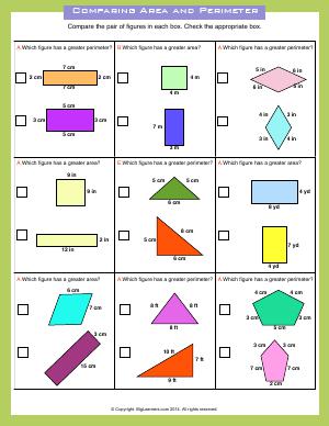 Preview image for worksheet with title Comparing Area and Perimeter