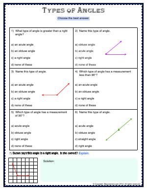 Preview image for worksheet with title Types of Angles
