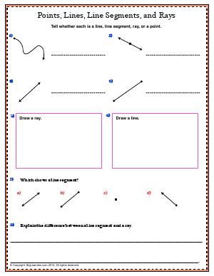 Preview image for worksheet with title Points, Lines, Line Segments, and Rays