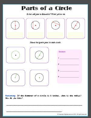 Preview image for worksheet with title Parts of a Circle