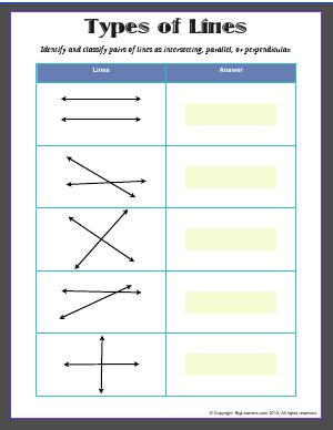 Preview image for worksheet with title Types of Lines