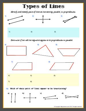 Preview image for worksheet with title Types of Lines